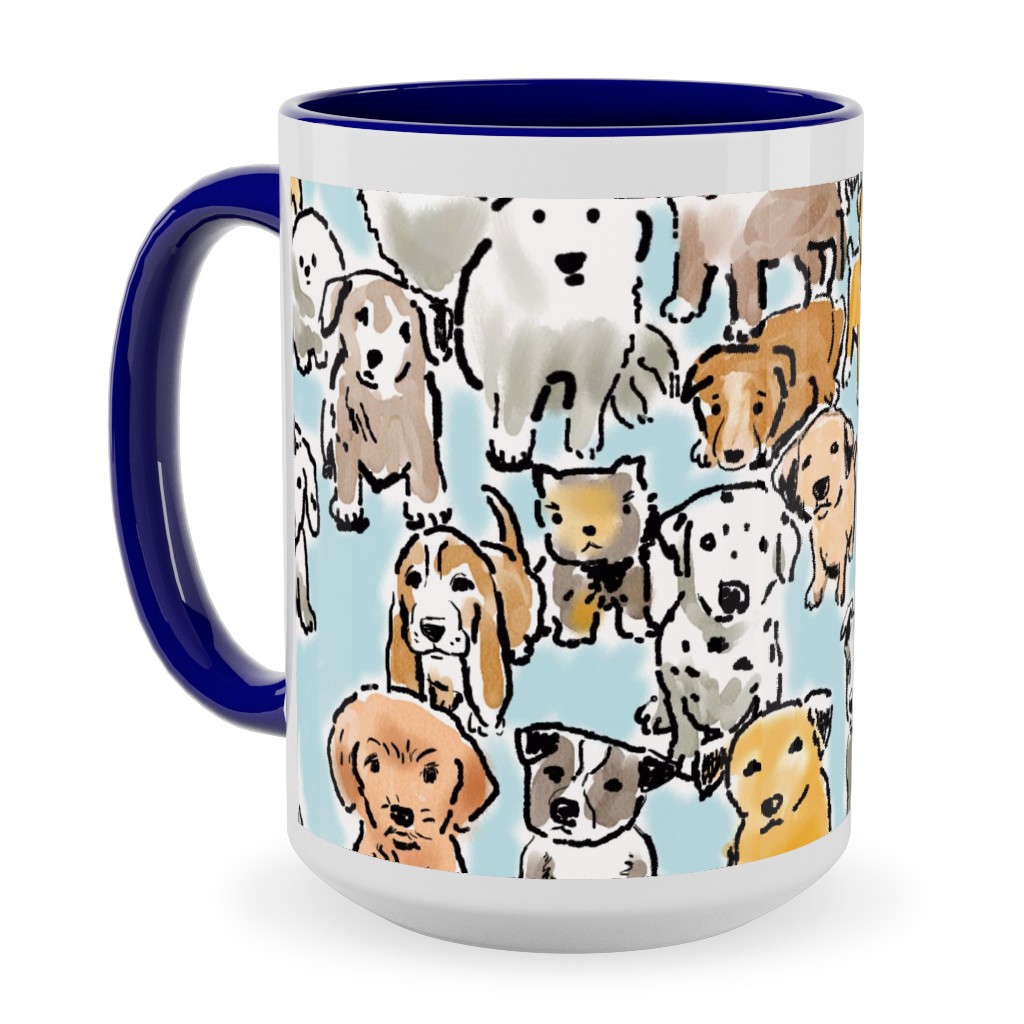 Puppies Ceramic Mug, Blue, , 15oz, Blue, Hydrangea