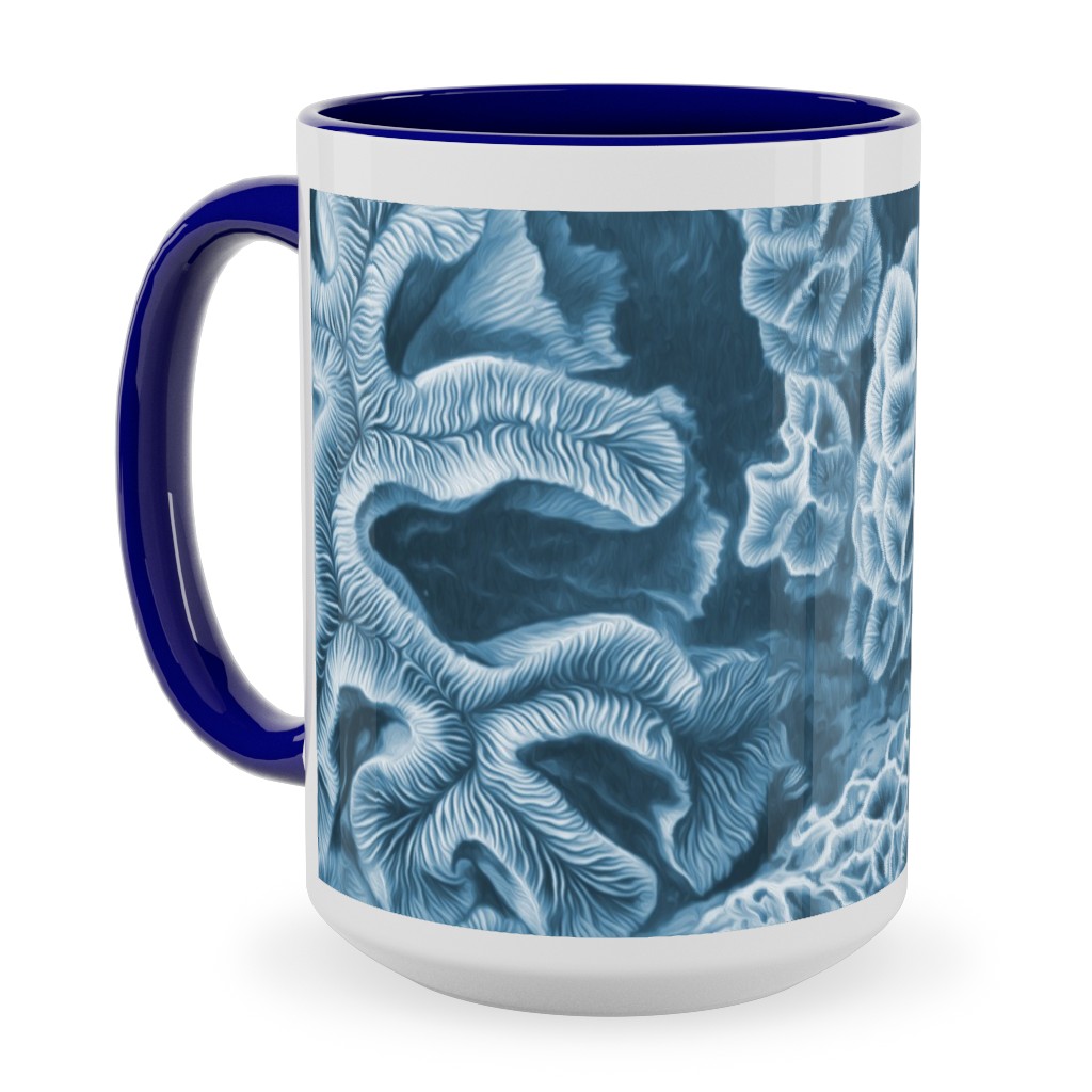 Coral All Over in Sea Blue Ceramic Mug, Blue, , 15oz, Blue, True Blue