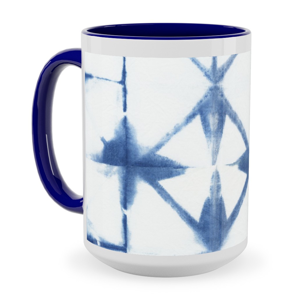 Shibori Diamond - Blue on White Ceramic Mug, Blue, , 15oz, Blue, True Blue