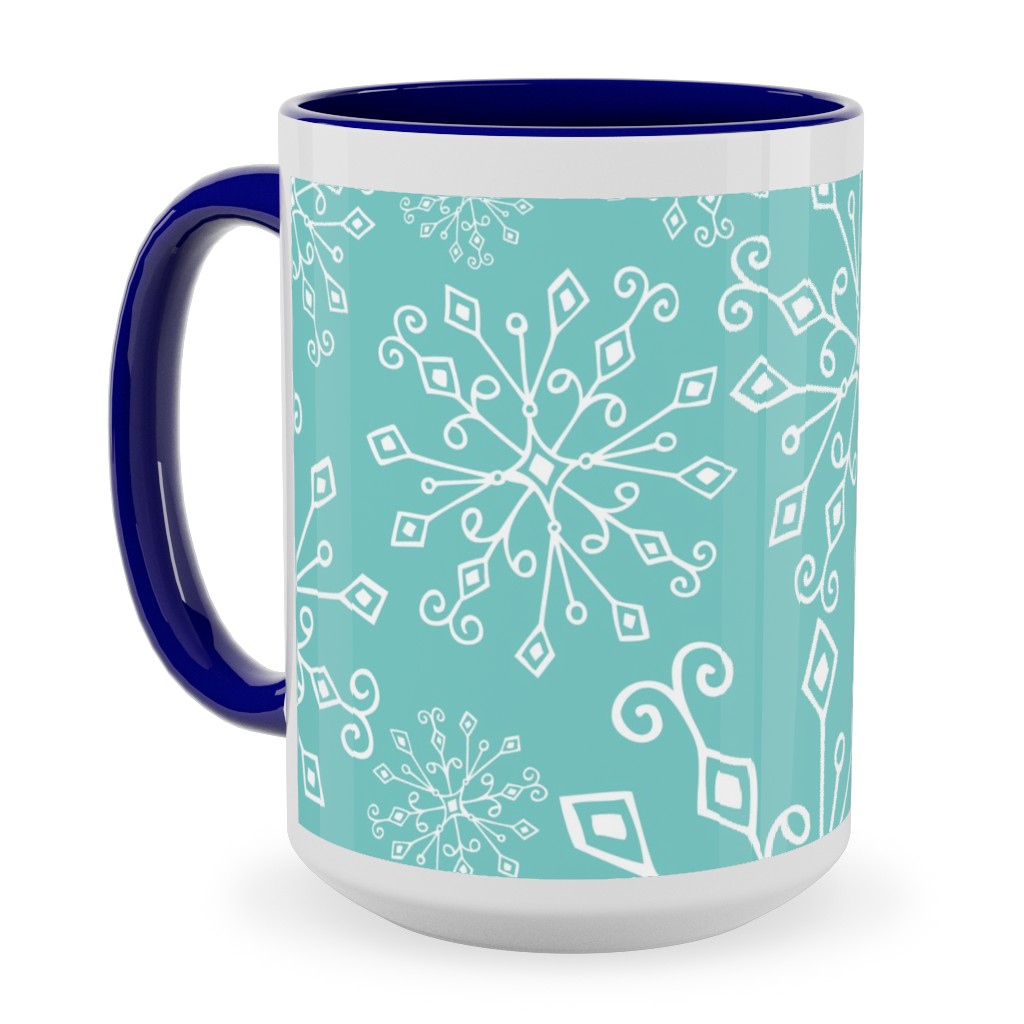 Frost Snowflakes Ceramic Mug, Blue, , 15oz, Blue, Catalina