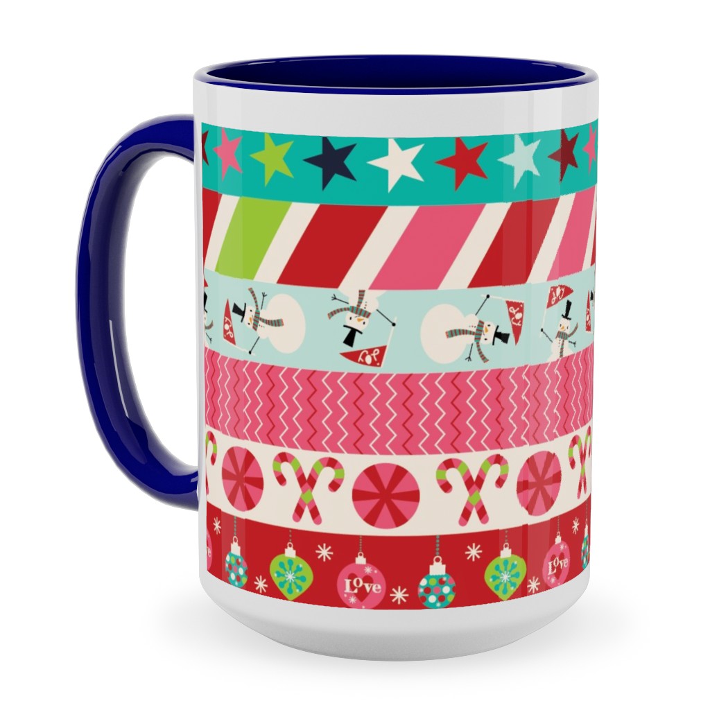 Washi Christmas Ceramic Mug, Blue,  , 15oz, Multicolor