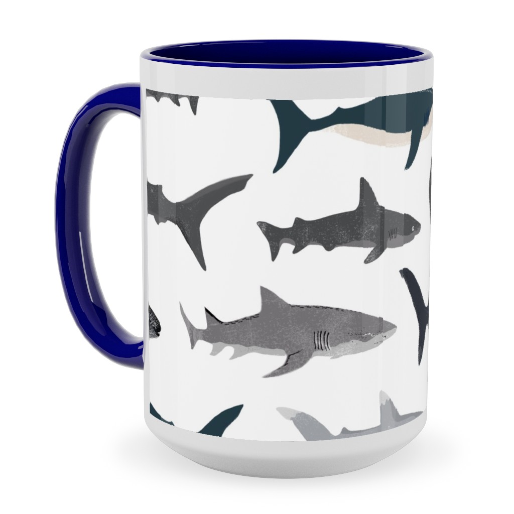 Sharks - Neutral Ceramic Mug, Blue,  , 15oz, Gray