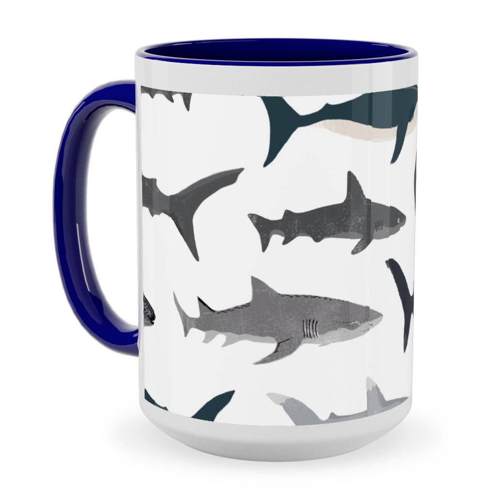 Sharks - Neutral Ceramic Mug, Blue, , 15oz, Gray, Gray