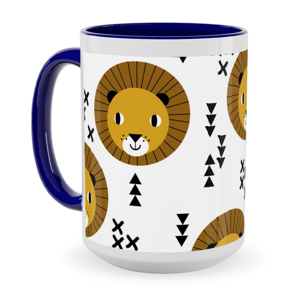 Happy Lion Safari Ceramic Mug, Blue, , 15oz, Brown, Brown
