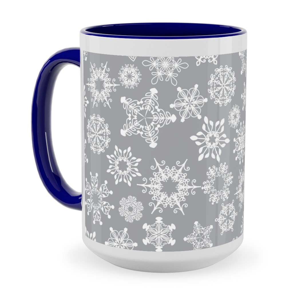 Snowflake Silver Ceramic Mug, Blue,  , 15oz, Gray