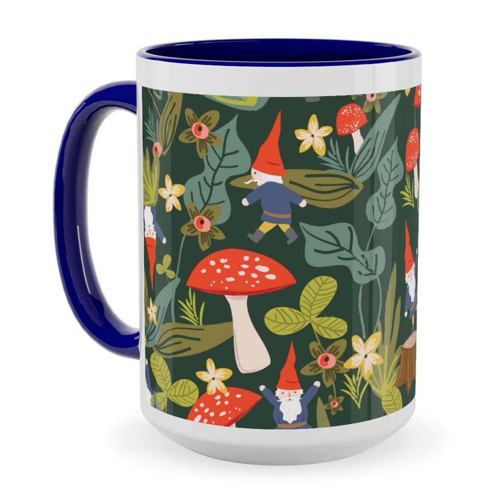 Woodland Gnomes - Green Ceramic Mug, Blue, , 15oz, Green, Classic Green