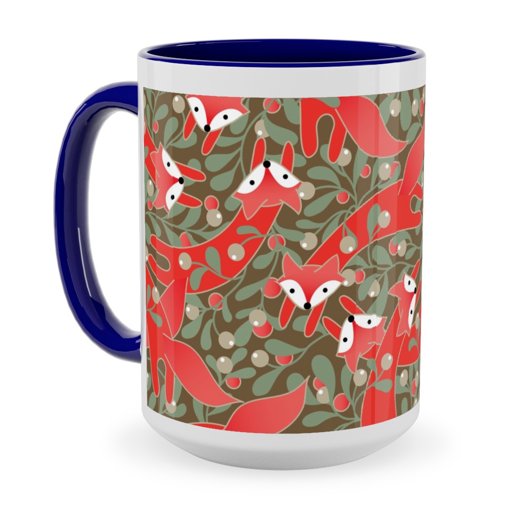 Red Fox Mistletoe Ceramic Mug, Blue,  , 15oz, Red