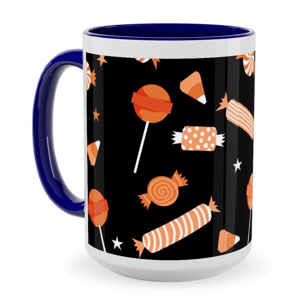 Halloween Candy - Orange and Black Ceramic Mug, Blue,  , 15oz, Black