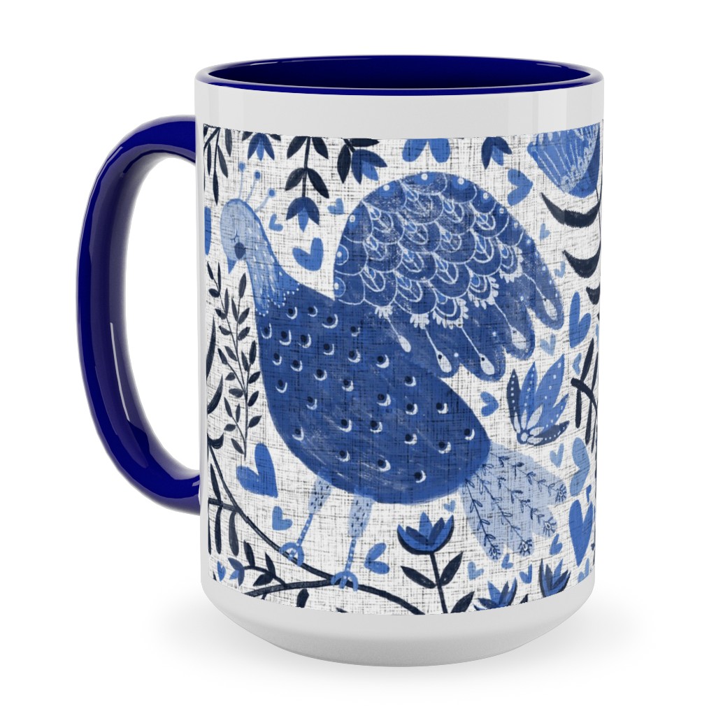 Scandinavian Birds - Indigo Blue Ceramic Mug, Blue, , 15oz, Blue, True Blue