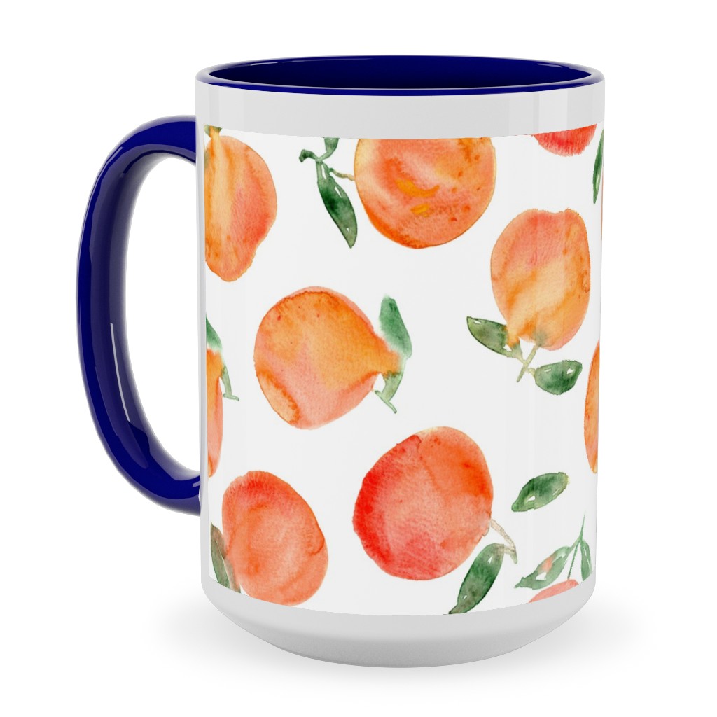 Watercolor Oranges - Orange Ceramic Mug, Blue, , 15oz, Orange, Orange