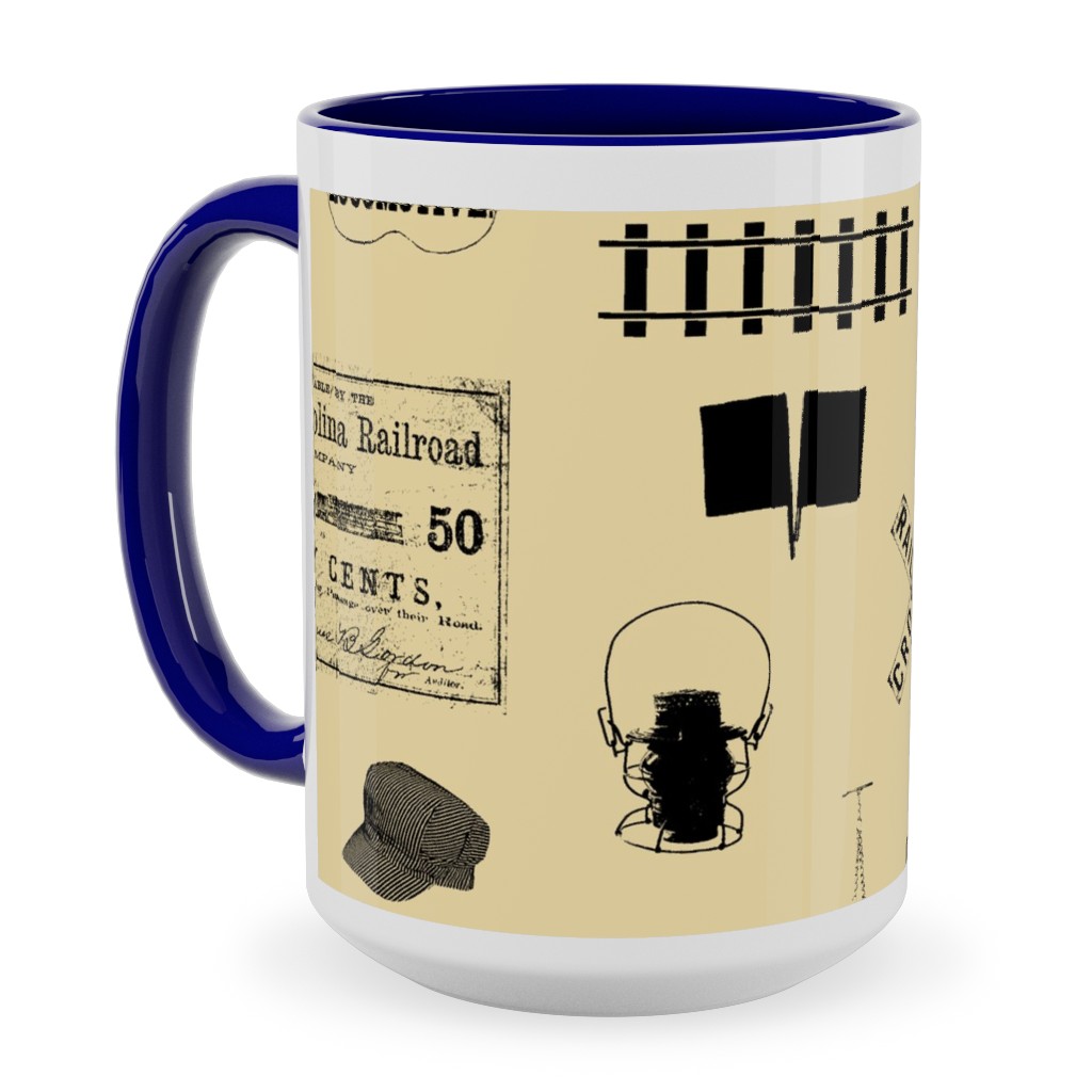 Railroad Ceramic Mug, Blue,  , 15oz, Beige