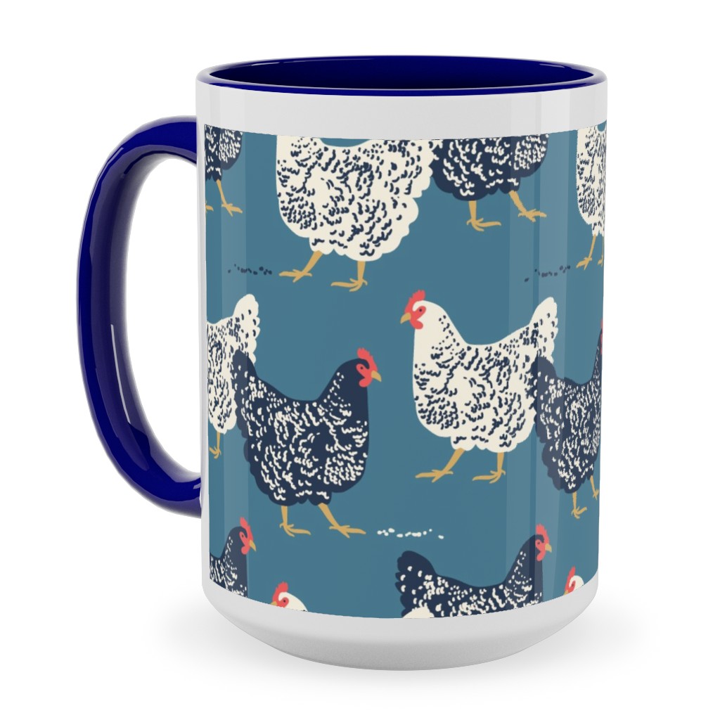 Farmhouse Chickens - Blue Ceramic Mug, Blue, , 15oz, Blue, True Blue
