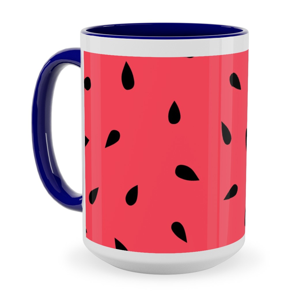 Watermelon Fruit Seeds Ceramic Mug, Blue, , 15oz, Red, Red