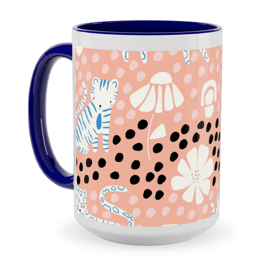 Jungle Cats - Pink Ceramic Mug, Blue, , 15oz, Pink, Bright Pink