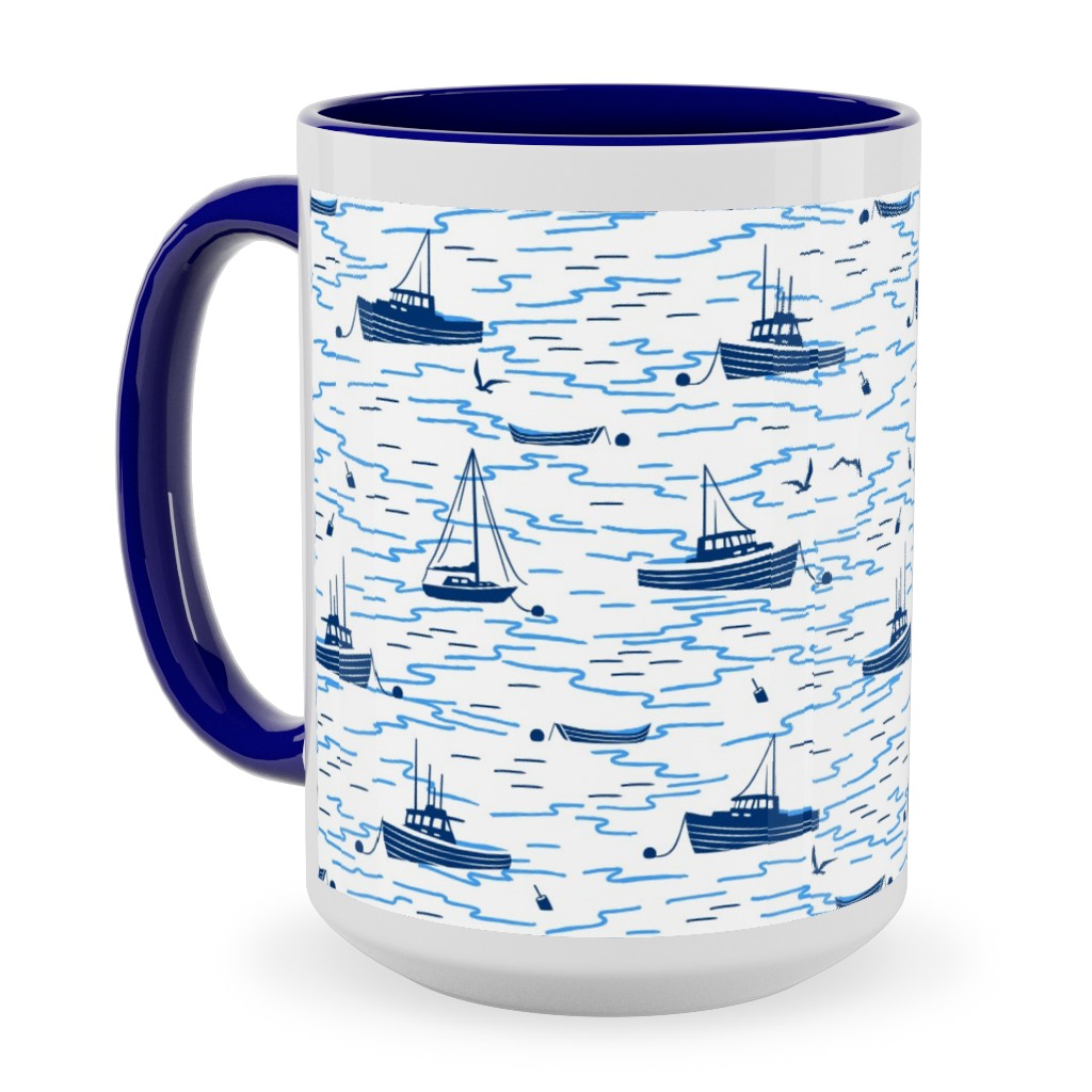 Harbor Boats - White Ceramic Mug, Blue,  , 15oz, Blue