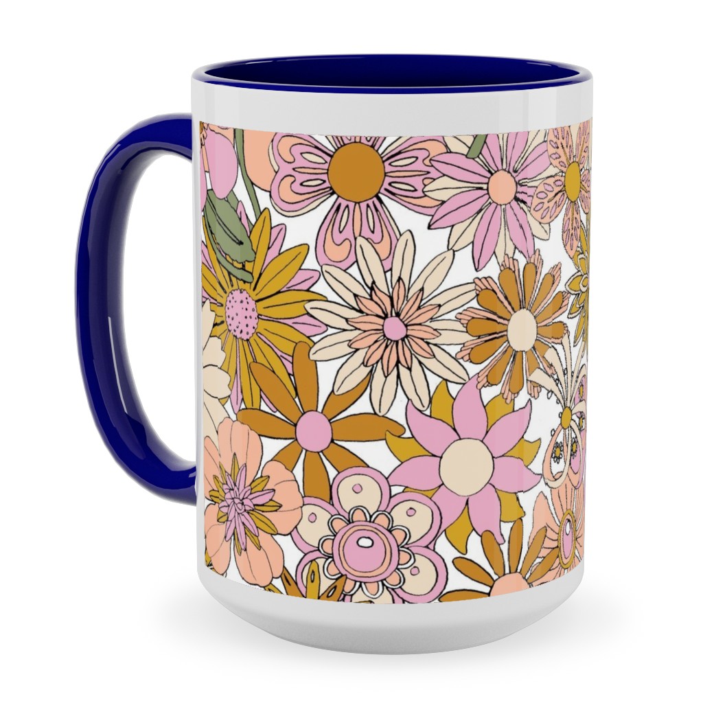 Chelsea Vintage Floral Garden - Pink Ceramic Mug, Blue,  , 15oz, Pink