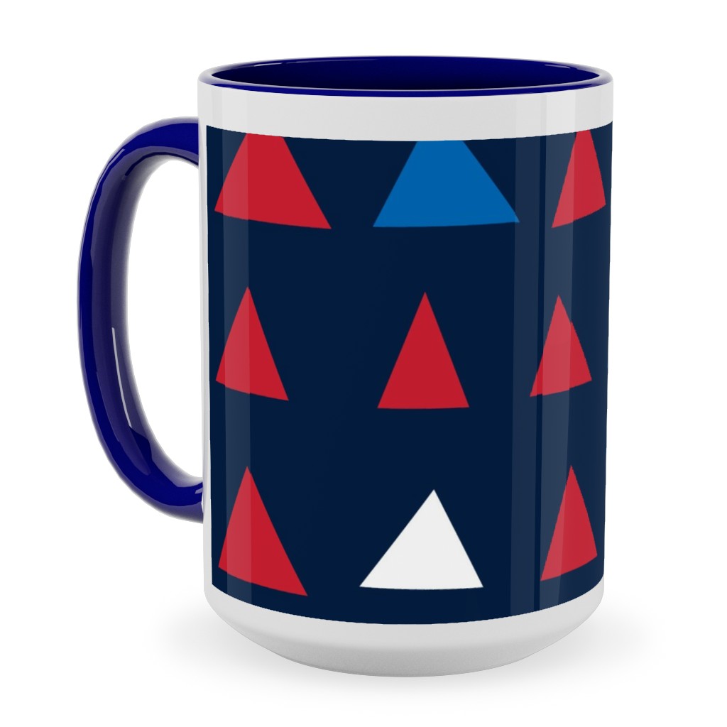 Triangles - Red White and Blue Ceramic Mug, Blue, , 15oz, Blue, True Blue