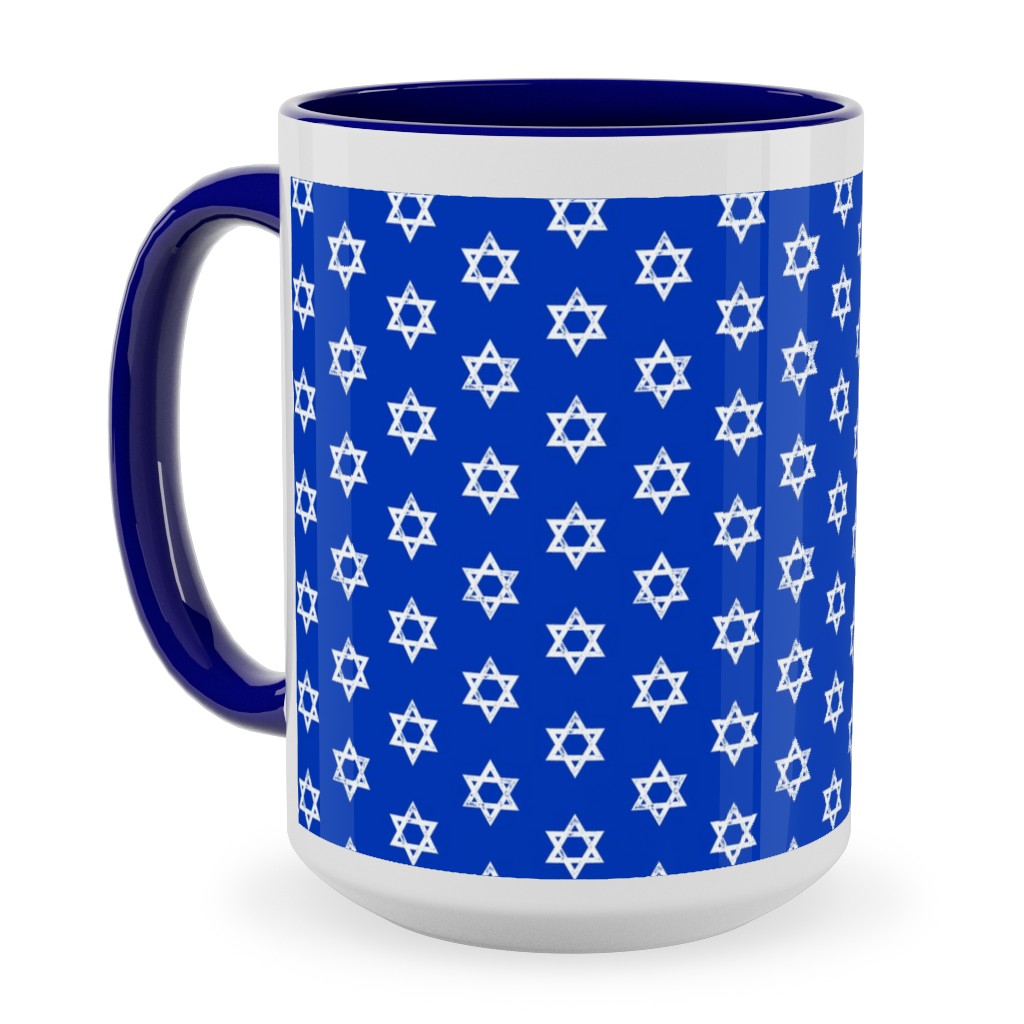 Star of David - White on Blue Ceramic Mug, Blue, , 15oz, Blue, True Blue