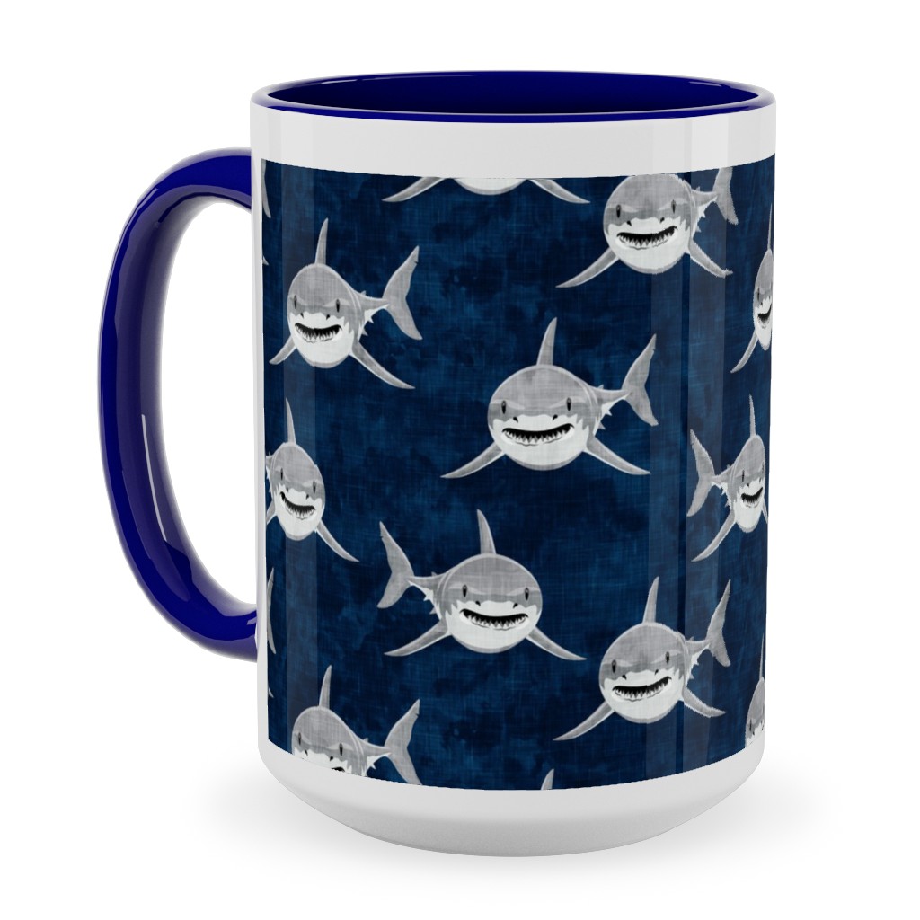 Great White Sharks - Blue Ceramic Mug, Blue, , 15oz, Blue, True Blue