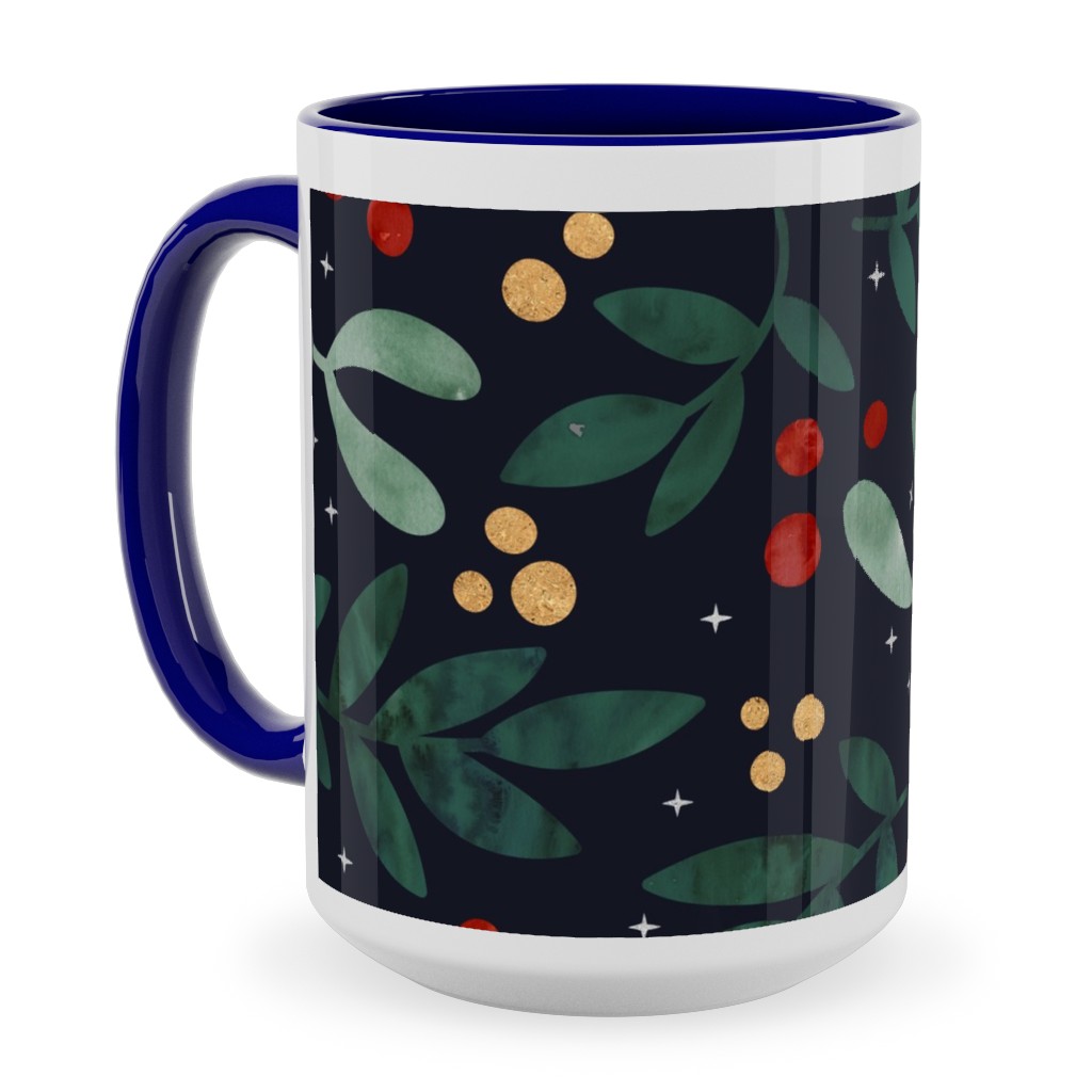 Christmas Berries - Dark Ceramic Mug, Blue, , 15oz, Green, Classic Green