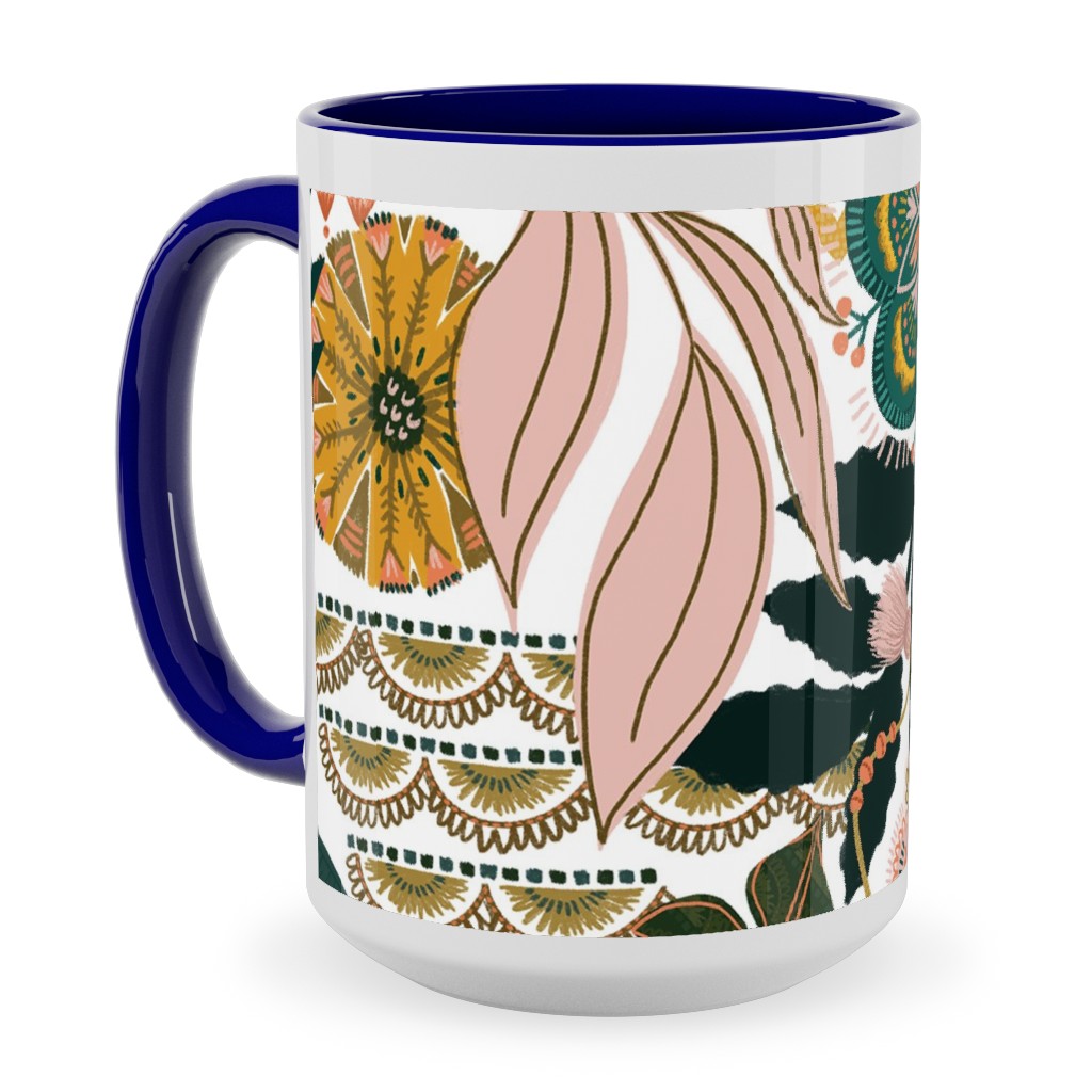 Boho Tropical - Floral - Multi Light Ceramic Mug, Blue,  , 15oz, Multicolor