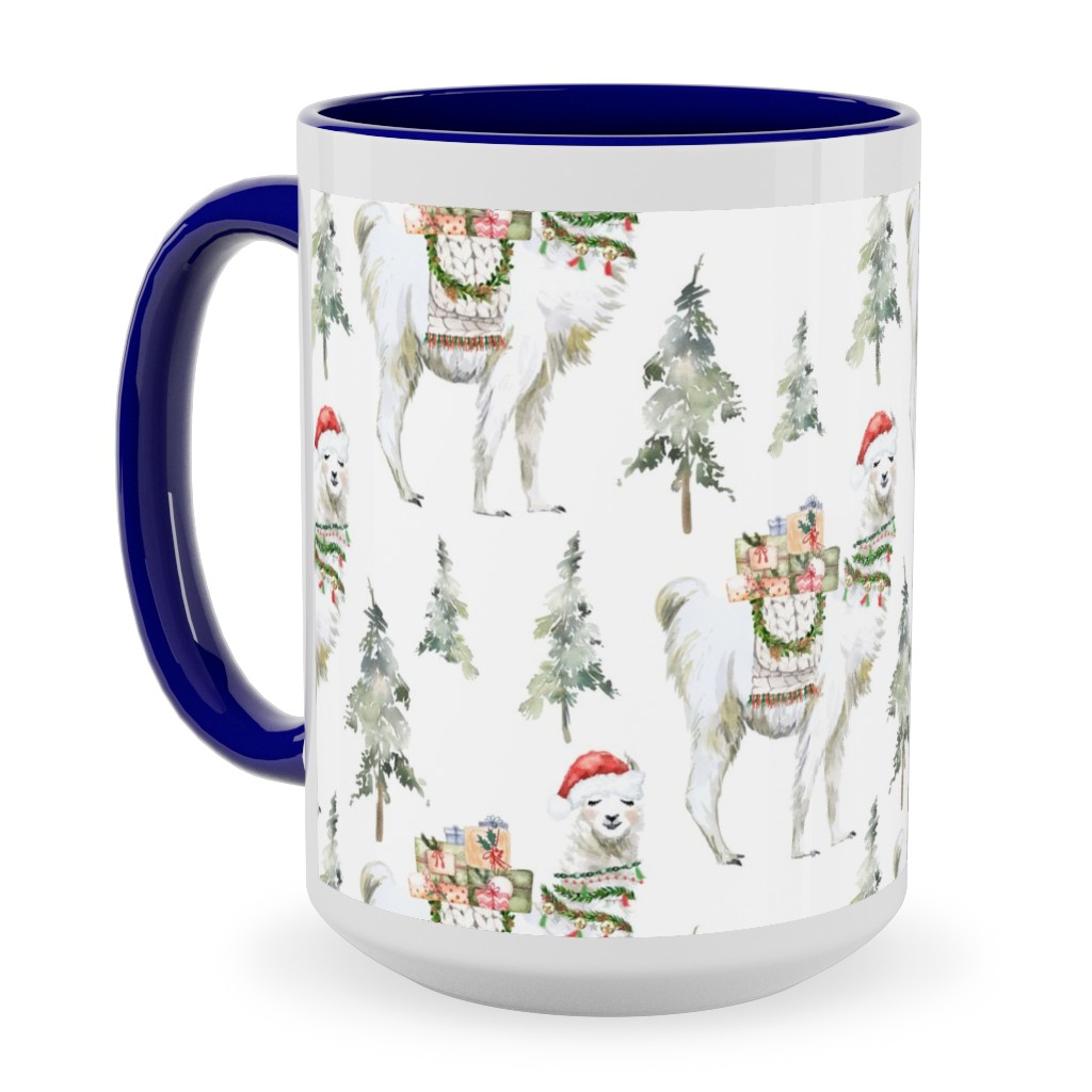 Winter Christmas Llama Ceramic Mug, Blue, , 15oz, Multicolor
