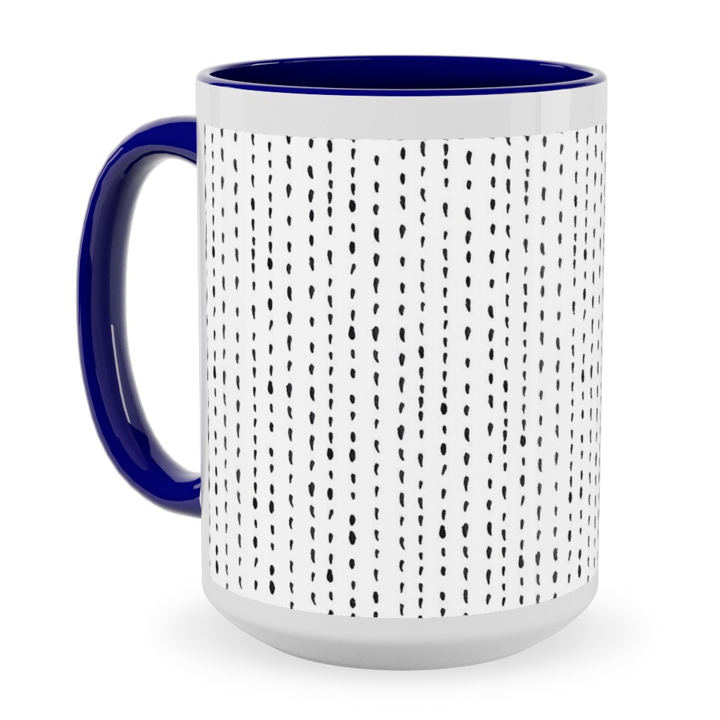 Woodland - Little Dots of Stripes - Black and White Ceramic Mug, Blue, , 15oz, White, White