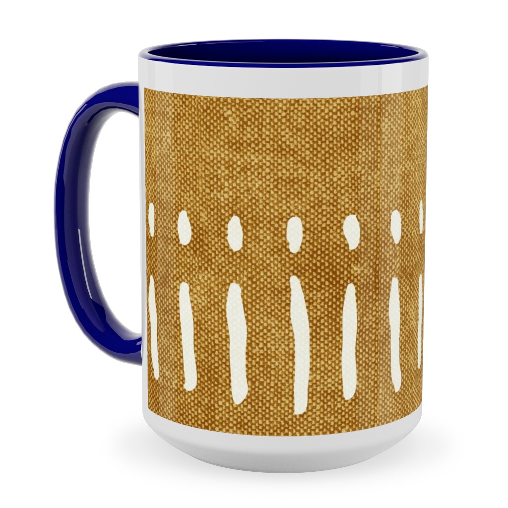 Dash Dot Stripes Ceramic Mug, Blue,  , 15oz, Yellow