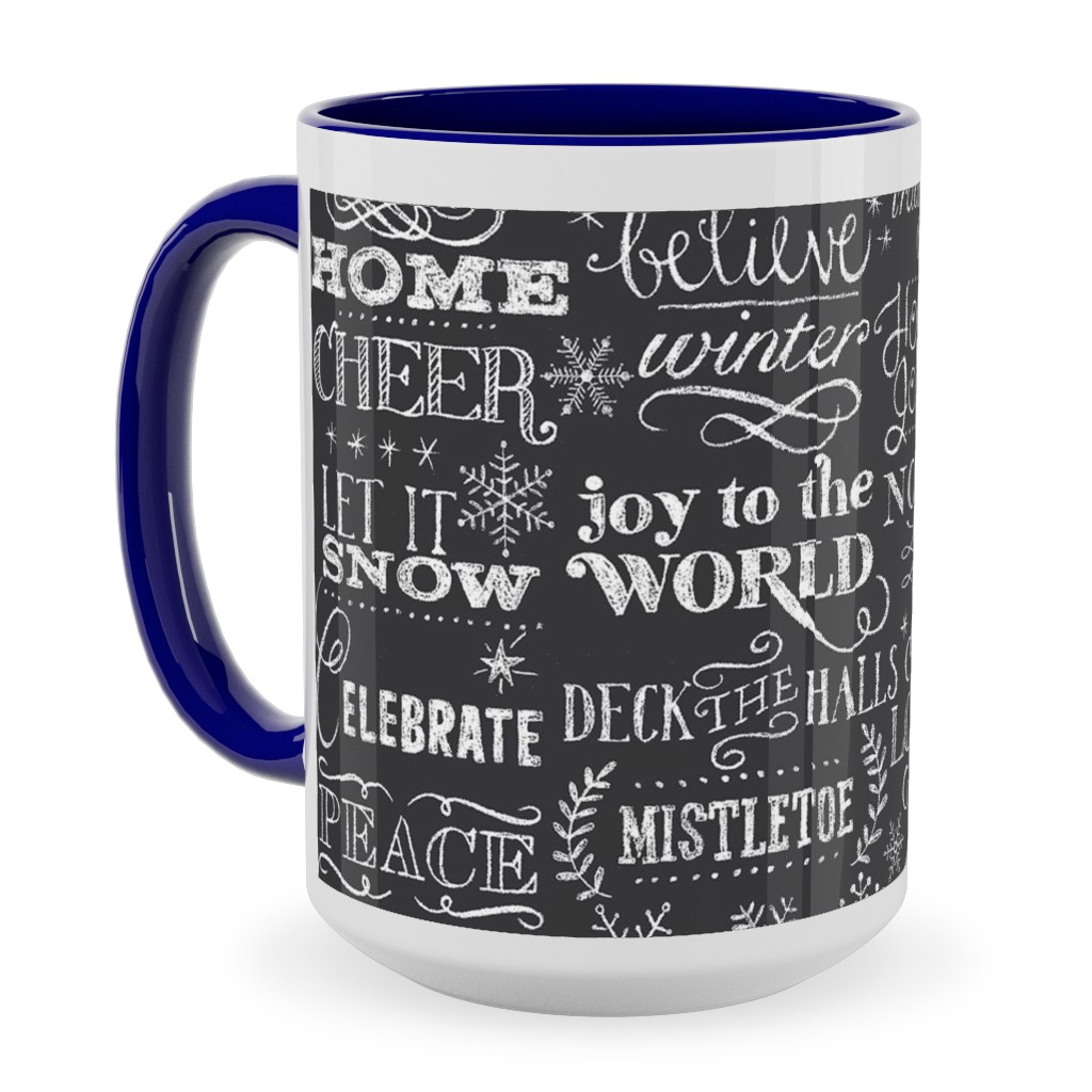 Christmas Sayings in Chalk Ceramic Mug, Blue,  , 15oz, Gray