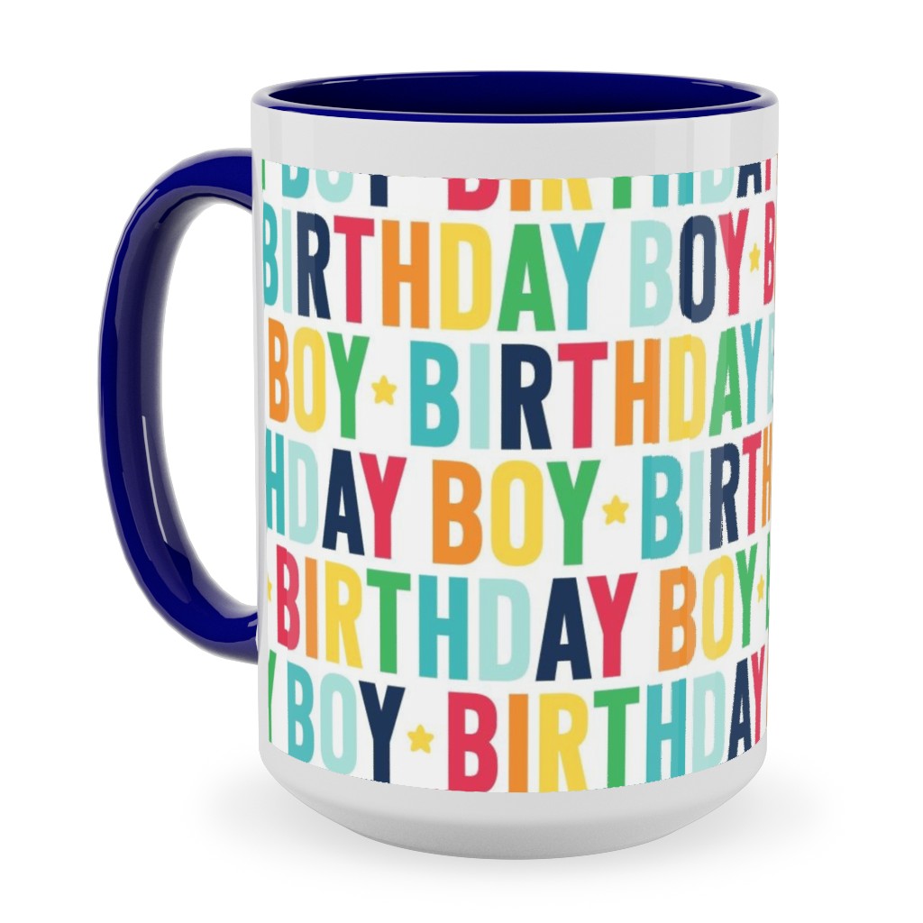 Birthday Boy - Uppercase - Rainbow Ceramic Mug, Blue,  , 15oz, Multicolor