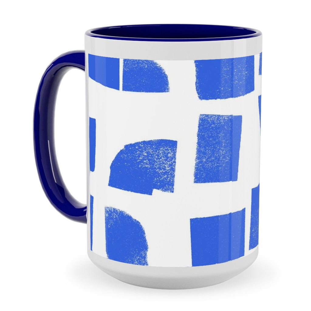 Blue Check Ceramic Mug, Blue,  , 15oz, Blue
