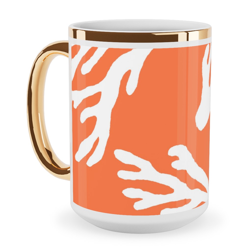 Coral - in Coral Ceramic Mug, Gold Handle, , 15oz, Orange, Orange