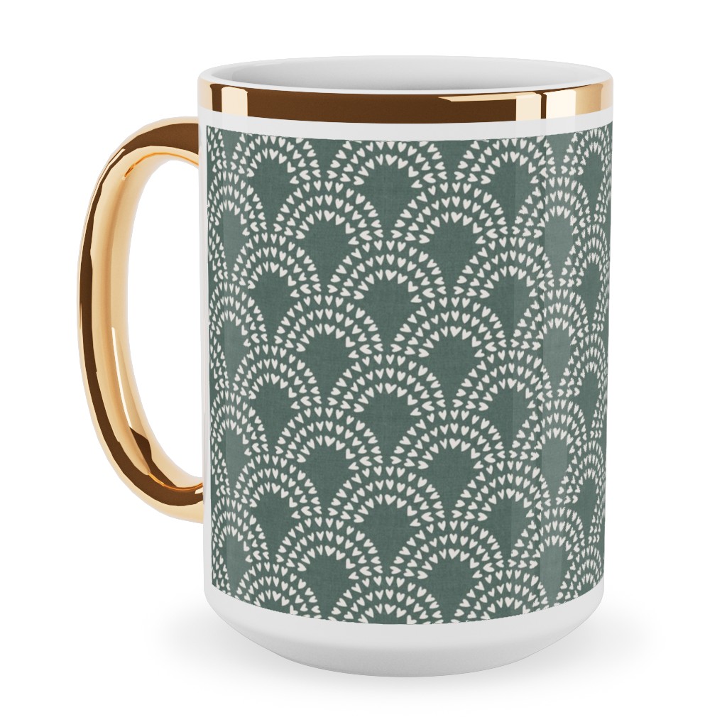 Scalloped Heart Rainbows - Pine Green Ceramic Mug, Gold Handle, , 15oz, Green, Classic Green