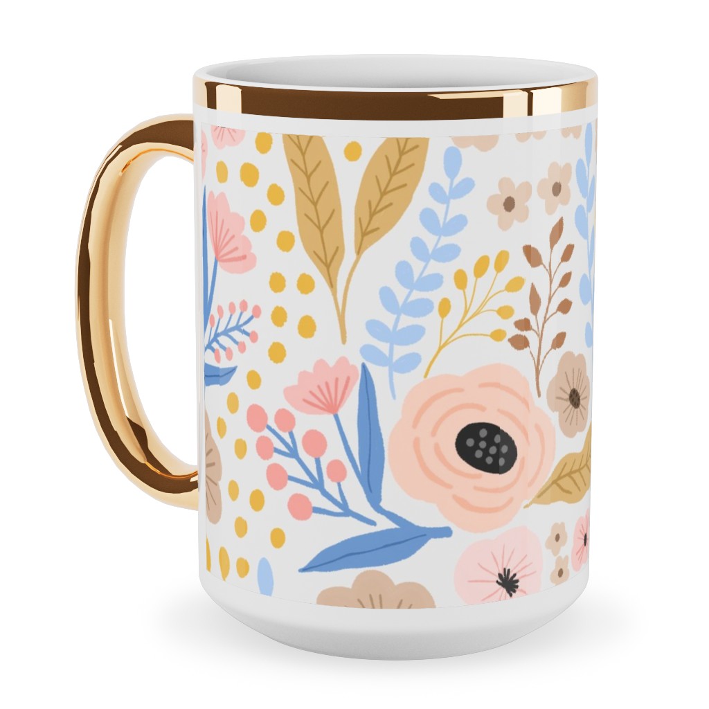 Sephira Meadows - Light Pink Ceramic Mug, Gold Handle, , 15oz, Pink, Bright Pink