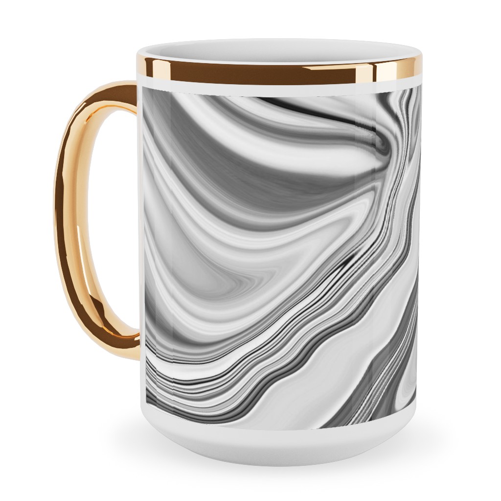 Love Spell Marble - Black and White Ceramic Mug, Gold Handle, , 15oz, Gray, Gray