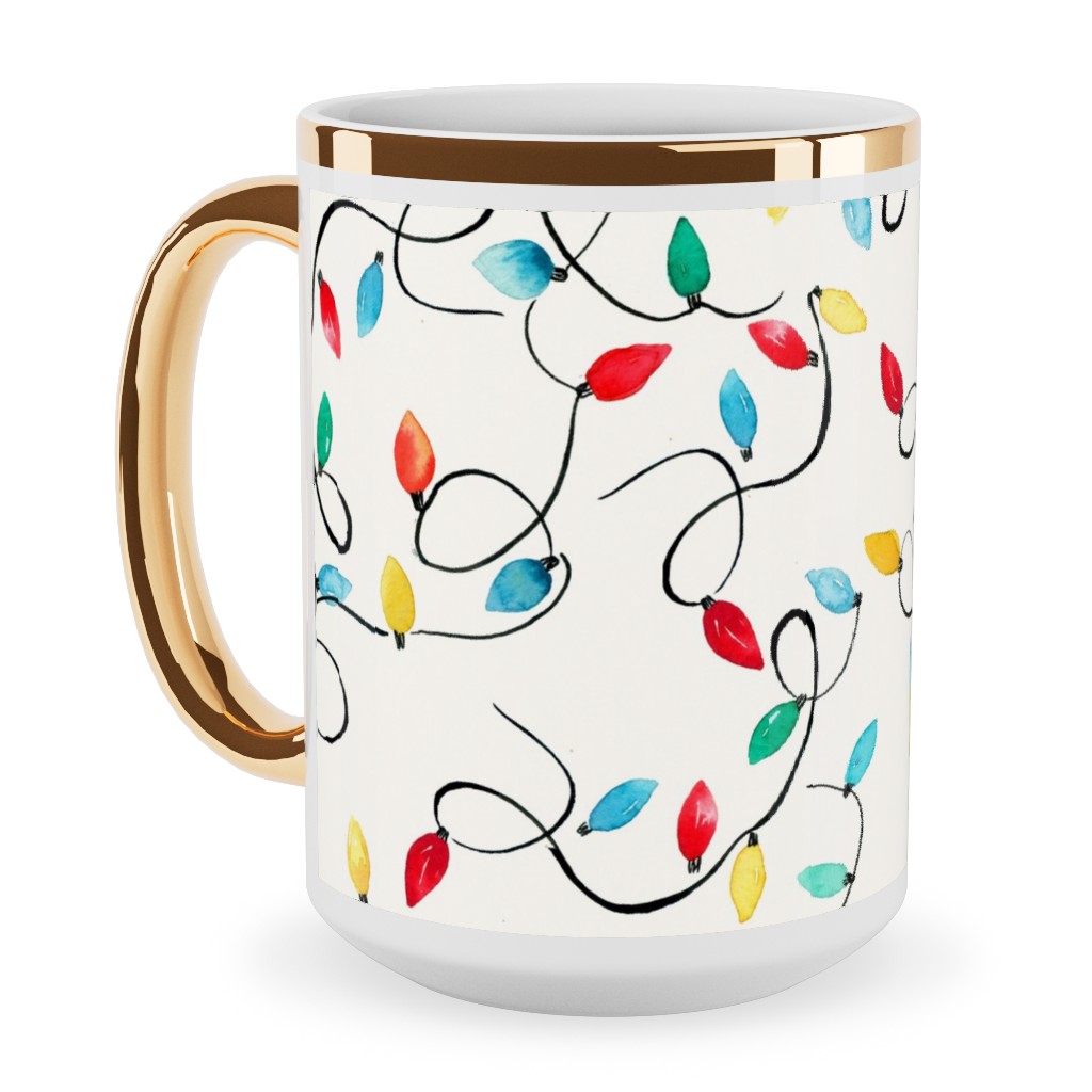 Christmas Lights Decoration - Multi Ceramic Mug, Gold Handle, , 15oz, Multicolor