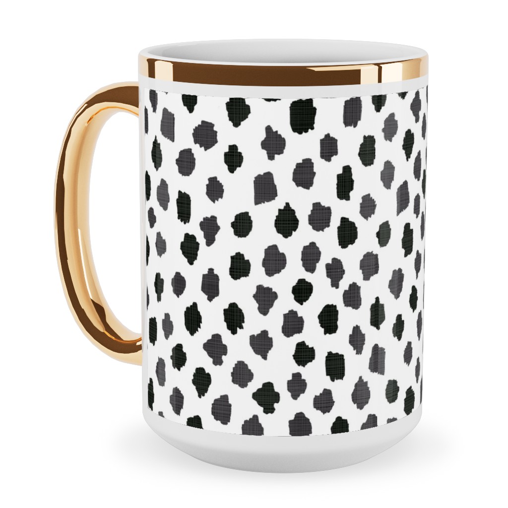 Inky Spots - Black and White Ceramic Mug, Gold Handle, , 15oz, White, White