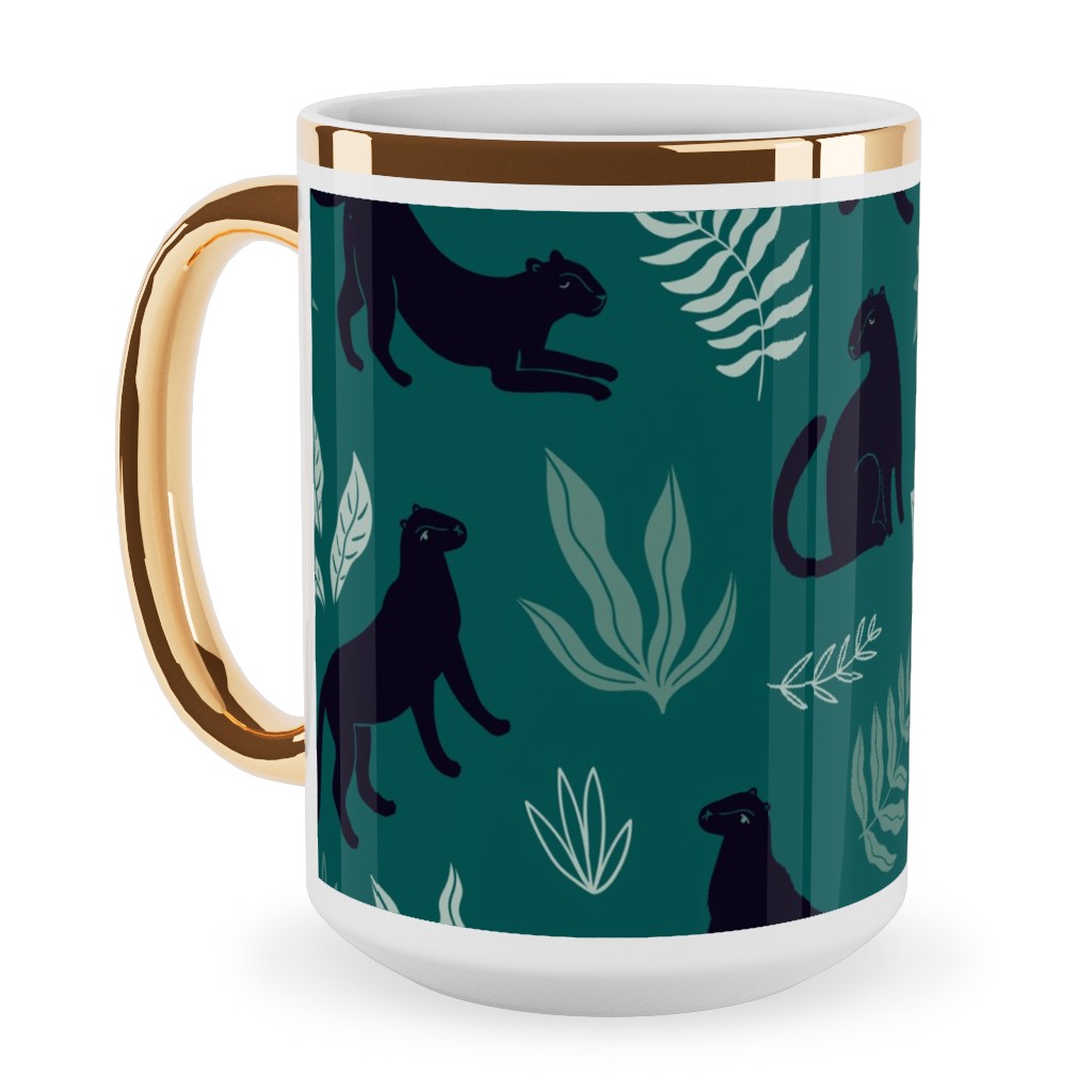 Black Panthers - Emerald Ceramic Mug, Gold Handle,  , 15oz, Green