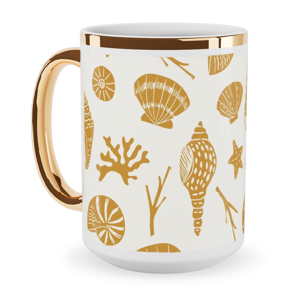 Seashells - Gold Ceramic Mug, Gold Handle, , 15oz, Yellow, Classic Yellow
