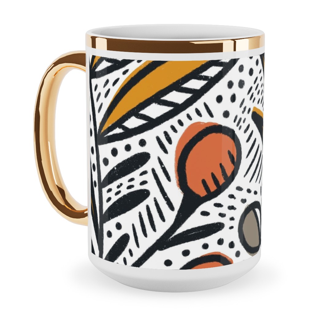 Rosa - Gold and Red Ceramic Mug, Gold Handle, , 15oz, Multicolor