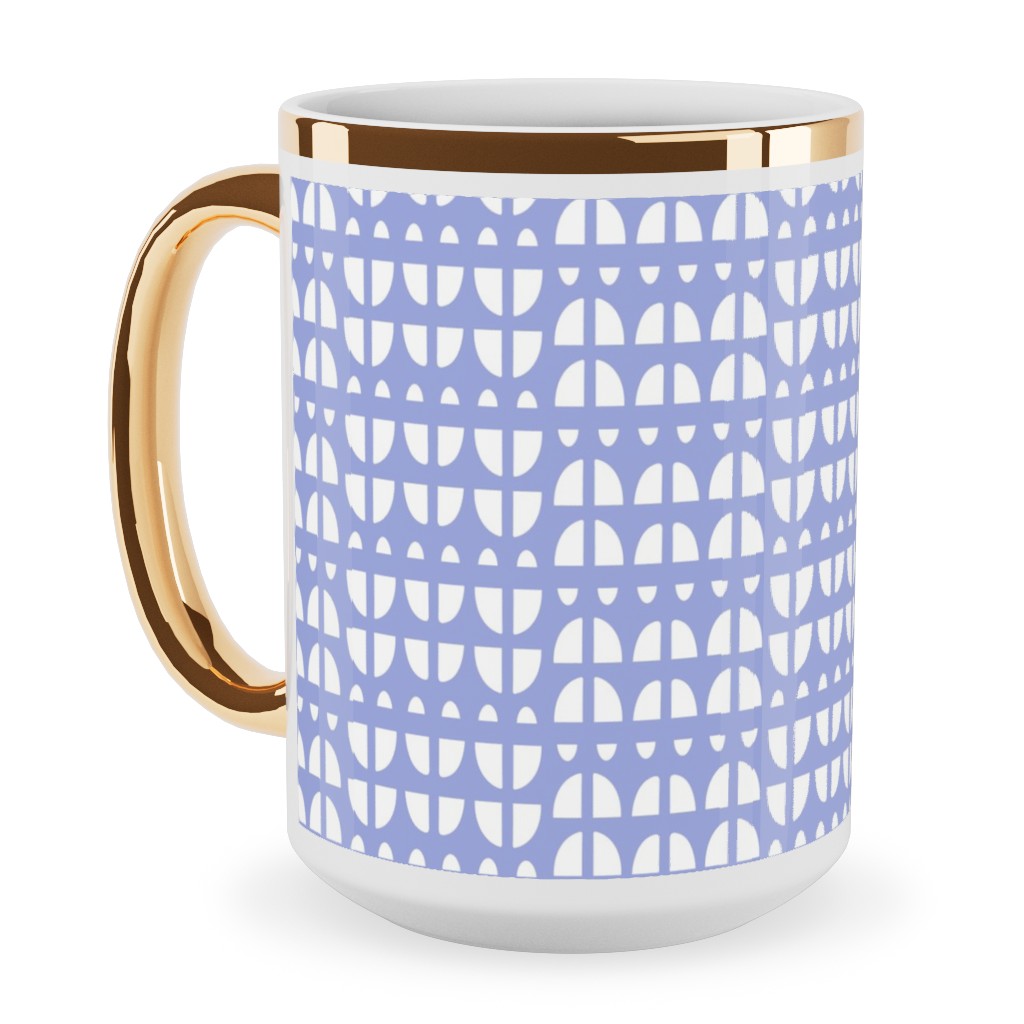 Geometric - Blue Ceramic Mug, Gold Handle, , 15oz, Blue, True Blue
