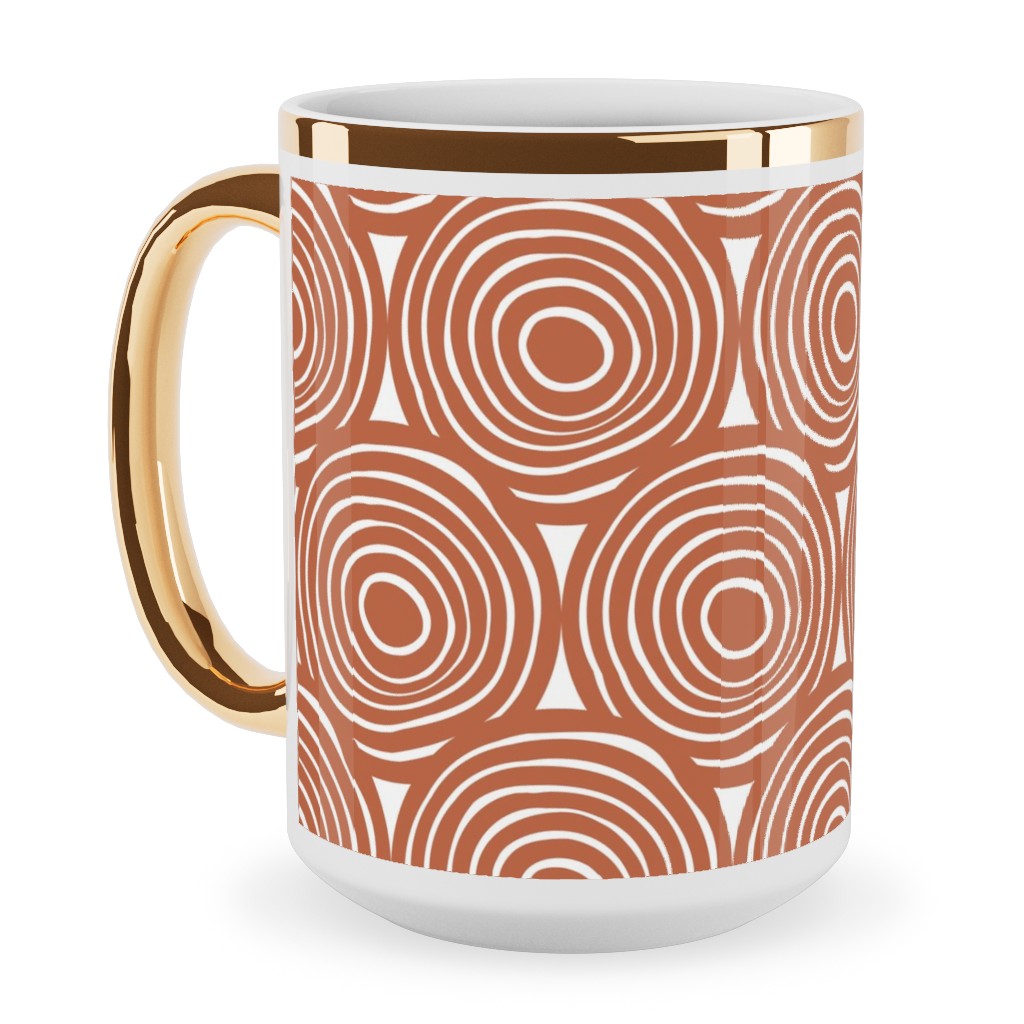 Overlapping Circles - Terracotta Ceramic Mug, Gold Handle,  , 15oz, Brown