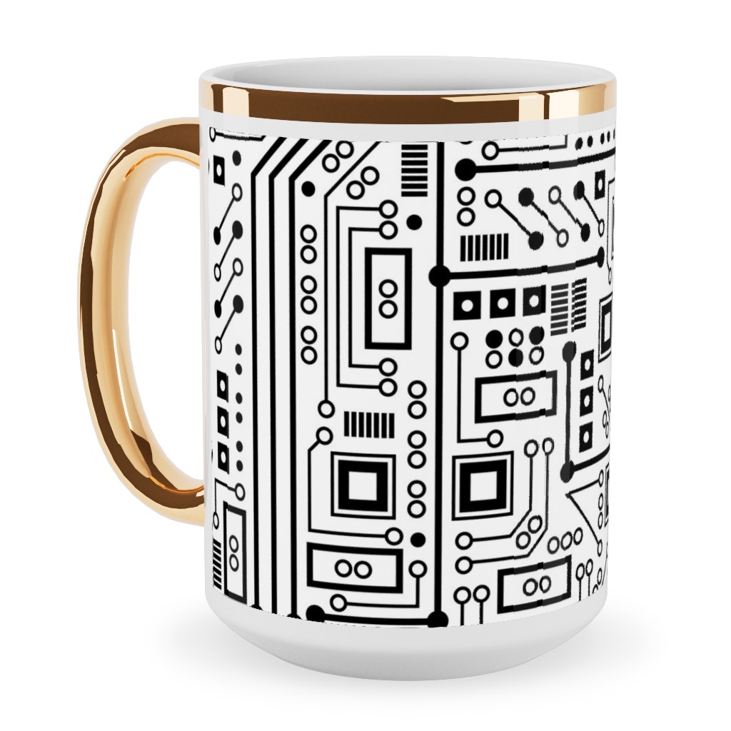 Short Circuits Ceramic Mug, Gold Handle,  , 15oz, White