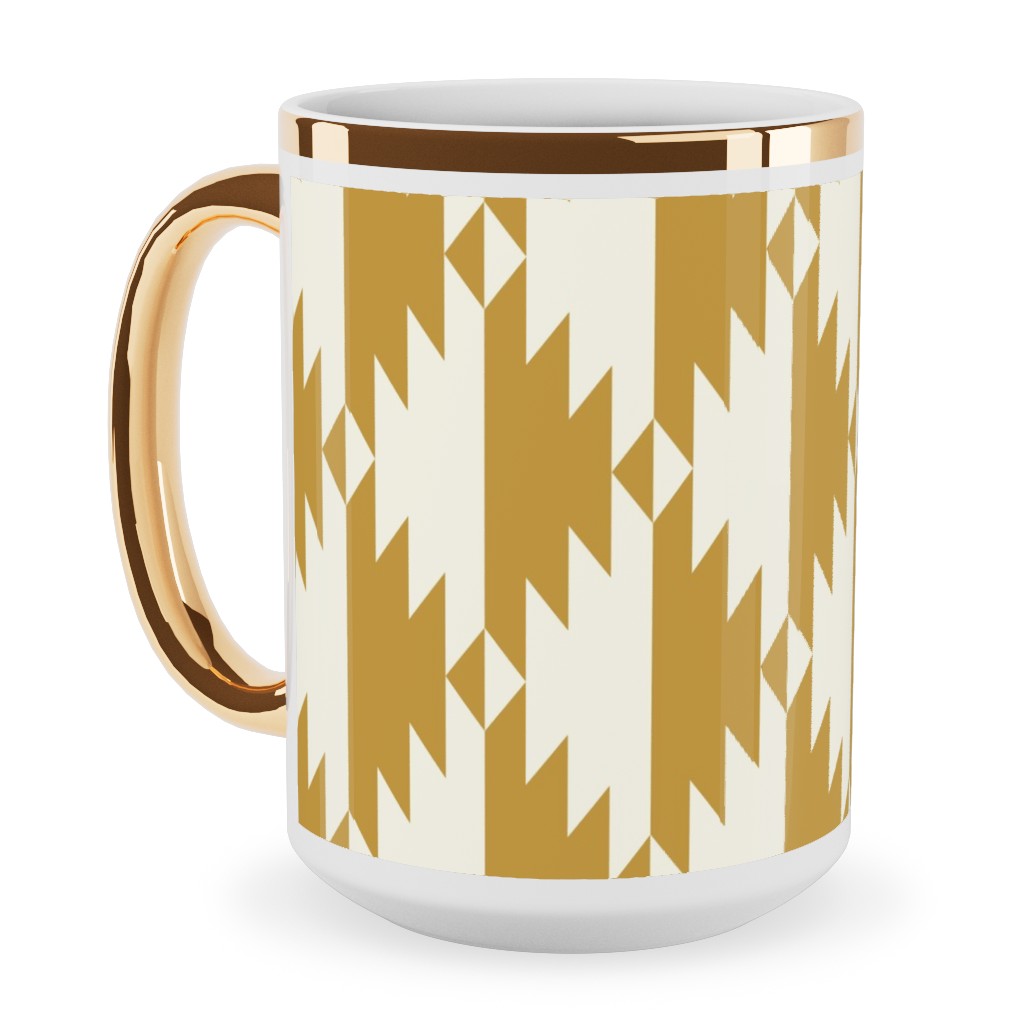 Tribal - Gold Ceramic Mug, Gold Handle,  , 15oz, Yellow