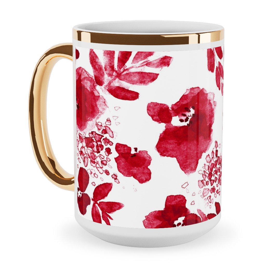 Floret Floral - Red Ceramic Mug, Gold Handle,  , 15oz, Red