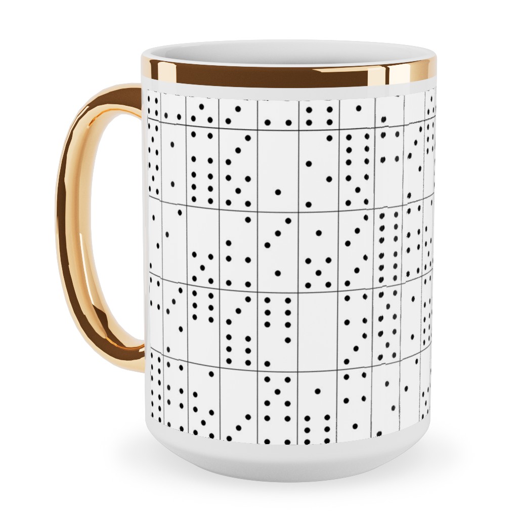 Domino Universe - Black and White Ceramic Mug, Gold Handle, , 15oz, White, White