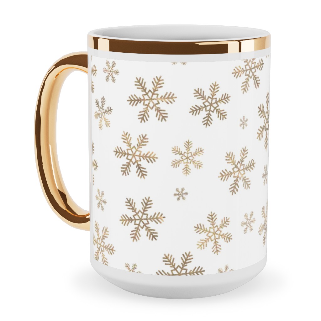 Holiday Snowflakes - Gold Ceramic Mug, Gold Handle,  , 15oz, Yellow