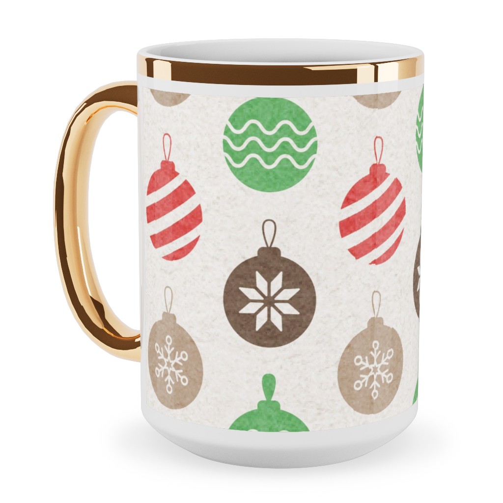 Christmas Ornaments Ceramic Mug, Gold Handle, , 15oz, Multicolor