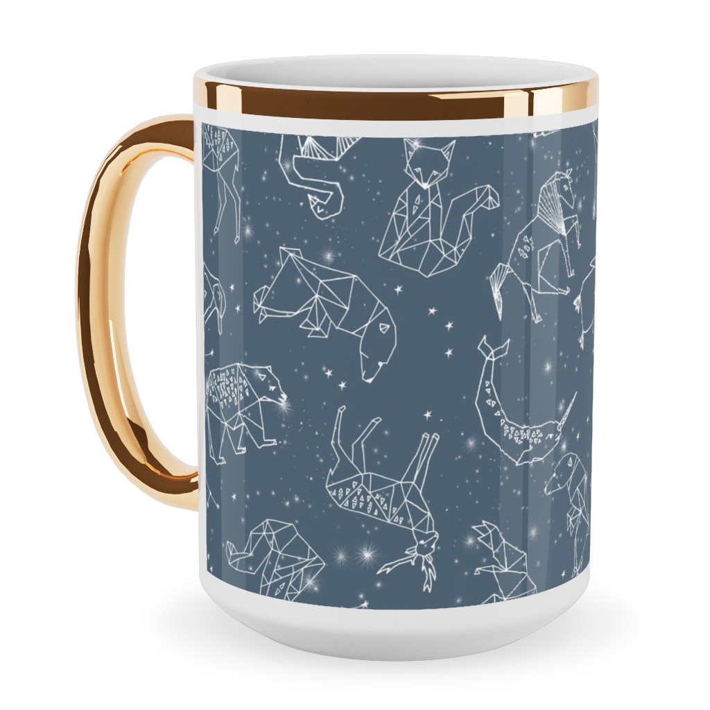 Animal Constellations - Blue Ceramic Mug, Gold Handle, , 15oz, Blue, True Blue