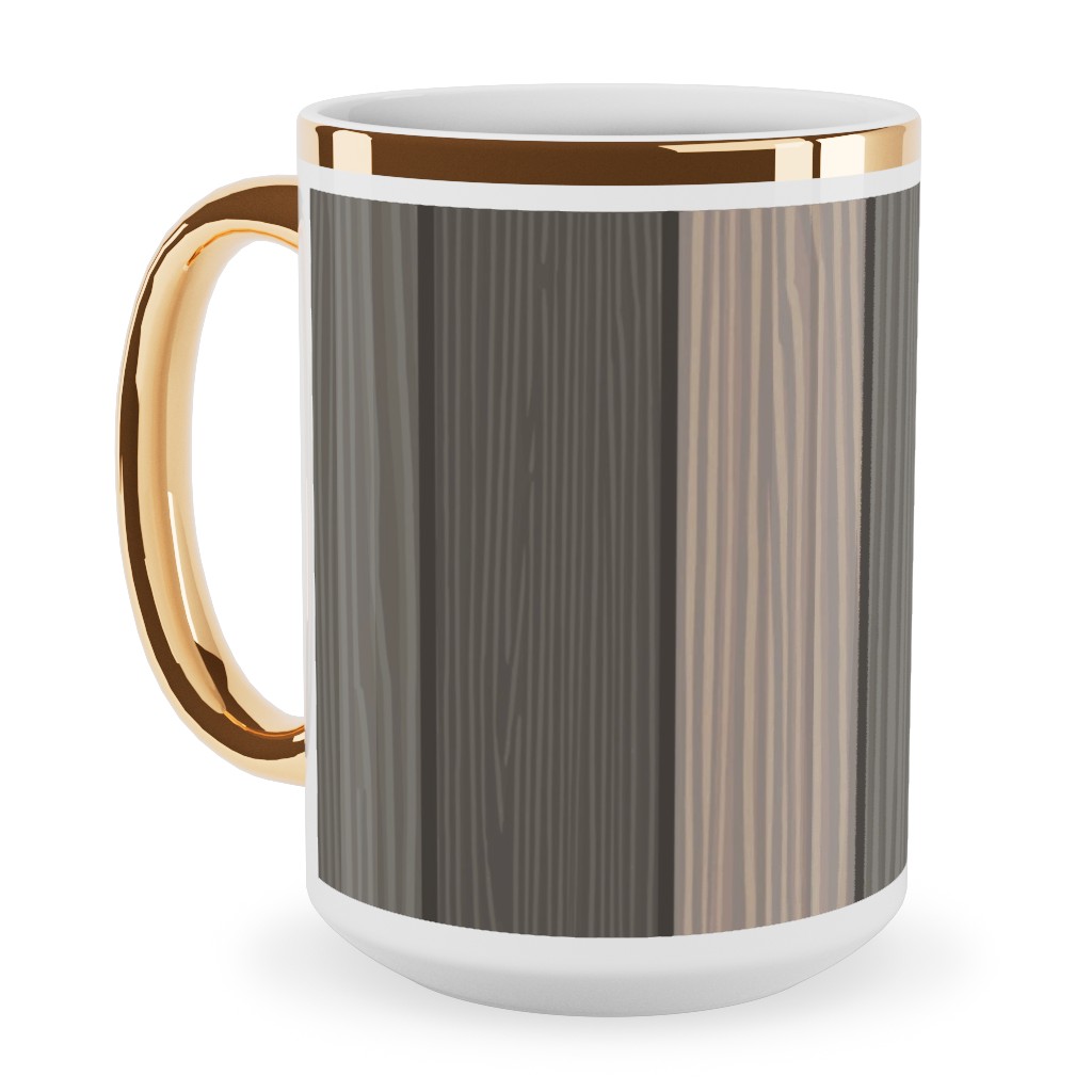 Old Wood Planks Driftwood - Brown Ceramic Mug, Gold Handle,  , 15oz, Brown